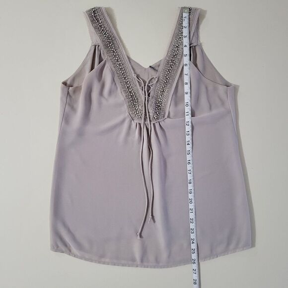 BKE Women's Silvery Grey Embellished Chiffon Lined Lace-up Tank Blouse - Picture 10 of 16